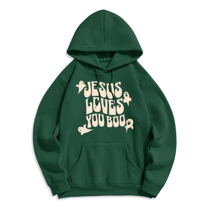 Christianartworkshop Felpa con cappuccio in poliestere foderata in pile Jesus Loves You Boo - Verde - 2XL - image 4