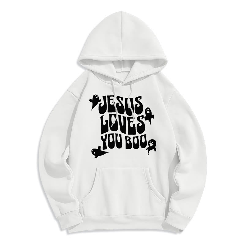 Christianartworkshop Felpa con cappuccio in poliestere foderata in pile Jesus Loves You Boo - Bianco - 2XL - image 7