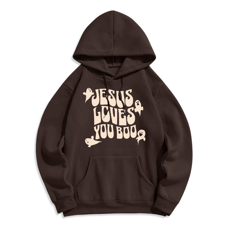 Christianartworkshop Felpa con cappuccio in poliestere foderata in pile Jesus Loves You Boo - Marrone - 2XL - image 2