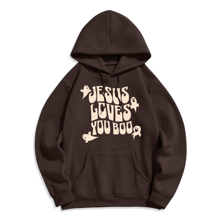 Christianartworkshop Felpa con cappuccio in poliestere foderata in pile Jesus Loves You Boo - Marrone - 2XL - image 2