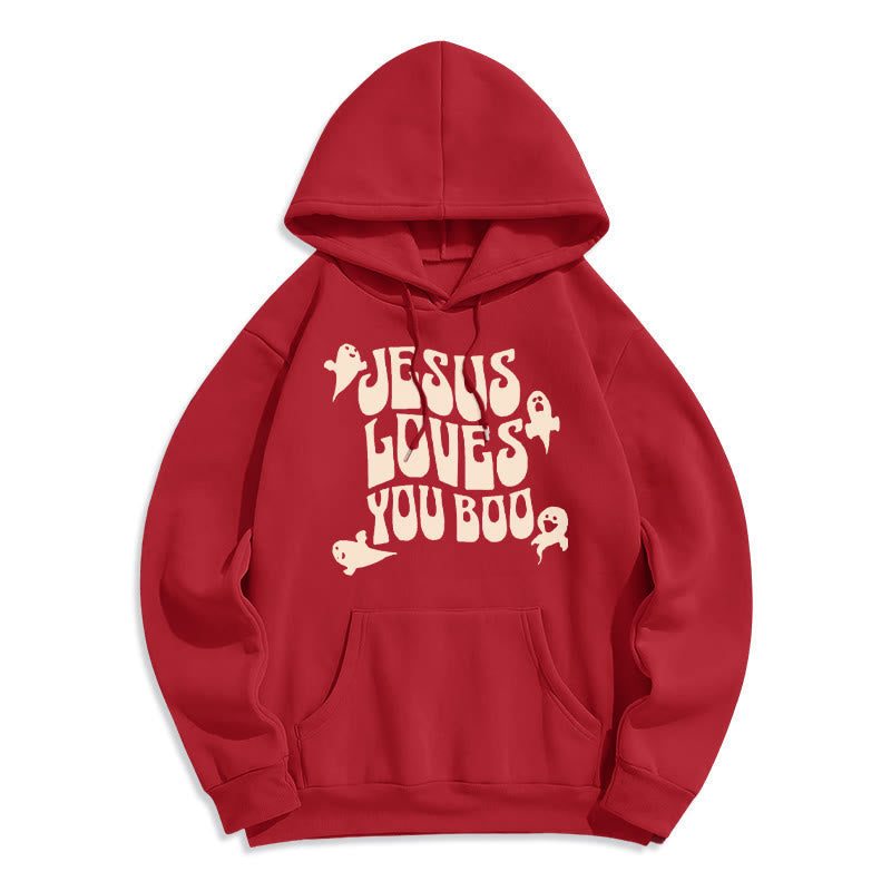 Christianartworkshop Felpa con cappuccio in poliestere foderata in pile Jesus Loves You Boo - Rosso - 2XL - image 3