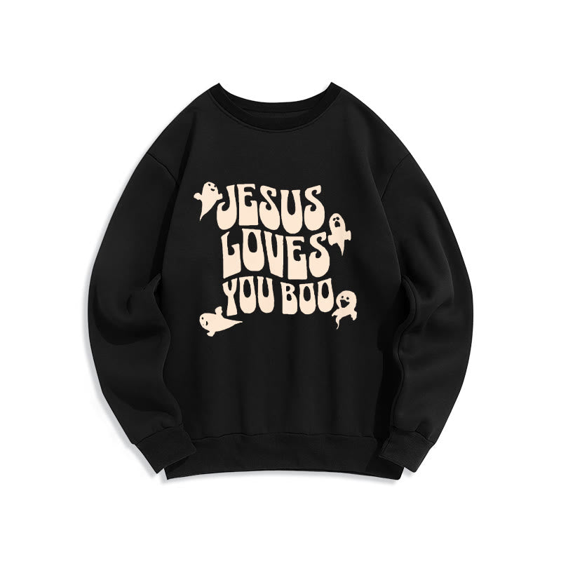 Christianartworkshop Felpa in poliestere foderata in pile Jesus Loves You Boo - Nero - 2XL - image 0