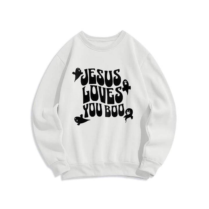 Christianartworkshop Felpa in poliestere foderata in pile Jesus Loves You Boo - Bianco - 2XL - image 2