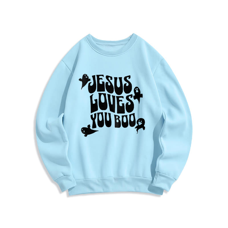 Christianartworkshop Felpa in poliestere foderata in pile Jesus Loves You Boo - Blu - 2XL - image 3