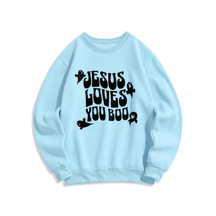 Christianartworkshop Felpa in poliestere foderata in pile Jesus Loves You Boo - Blu - 2XL - image 3