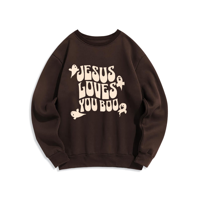 Christianartworkshop Felpa in poliestere foderata in pile Jesus Loves You Boo - Marrone - 2XL - image 6