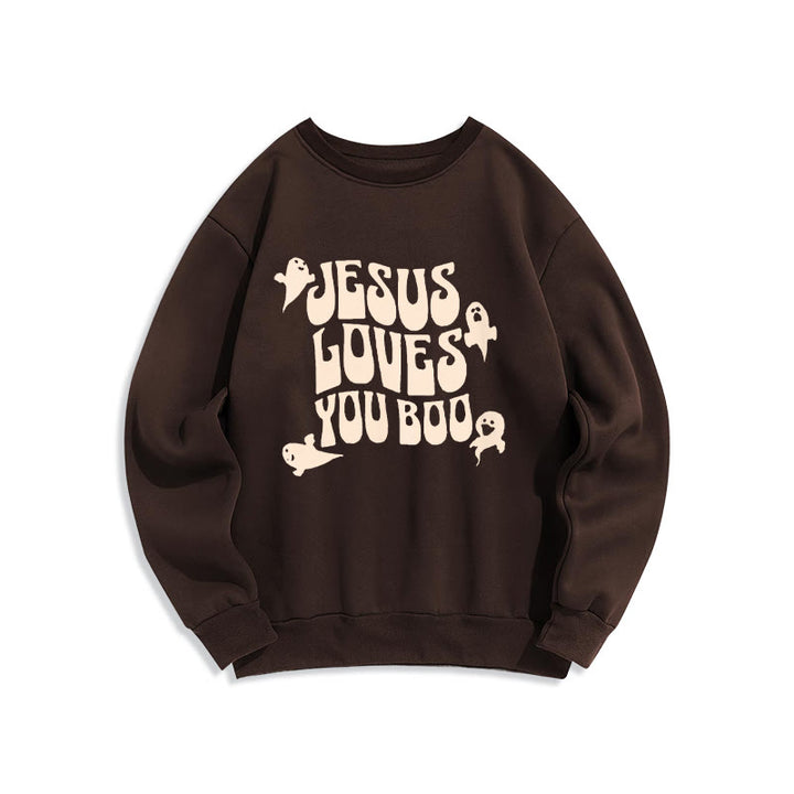 Christianartworkshop Felpa in poliestere foderata in pile Jesus Loves You Boo - Marrone - 2XL - image 6