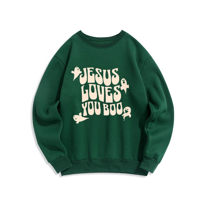 Christianartworkshop Felpa in poliestere foderata in pile Jesus Loves You Boo - Verde - 2XL - image 5