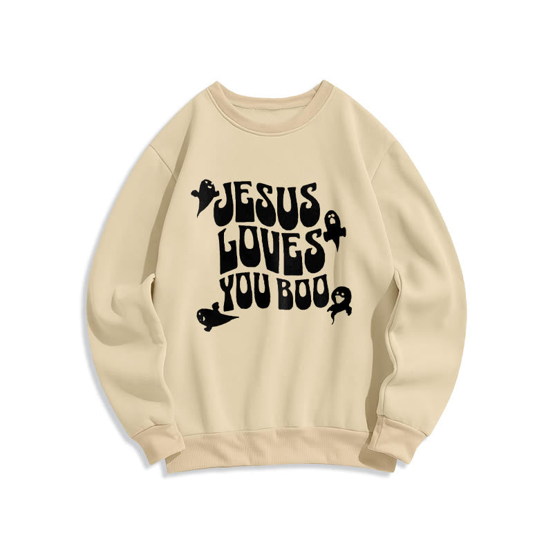 Christianartworkshop Felpa in poliestere foderata in pile Jesus Loves You Boo - Beige - 2XL - image 4