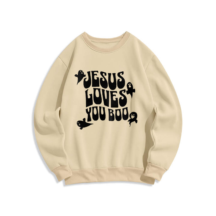 Christianartworkshop Felpa in poliestere foderata in pile Jesus Loves You Boo - Beige - 2XL - image 4