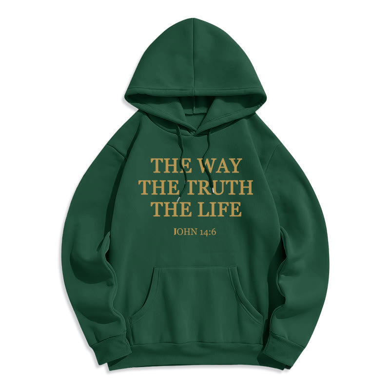Felpa con cappuccio in poliestere foderata in pile con scritta "The Way The Truth The Life Scripture" di Christianartworkshop - Verde - 2XL - image 5