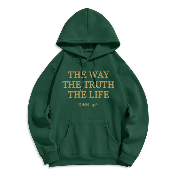 Felpa con cappuccio in poliestere foderata in pile con scritta "The Way The Truth The Life Scripture" di Christianartworkshop - Verde - 2XL - image 5