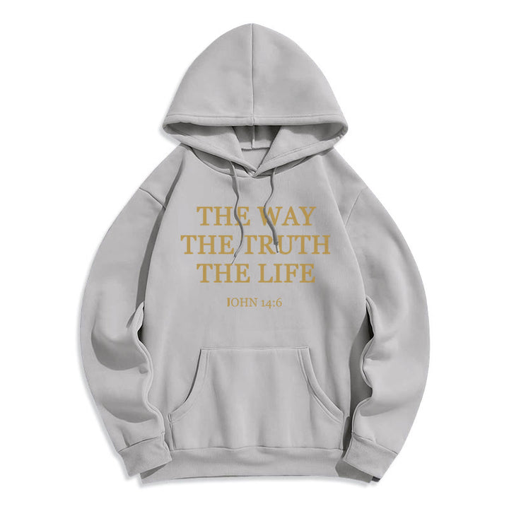 Felpa con cappuccio in poliestere foderata in pile con scritta "The Way The Truth The Life Scripture" di Christianartworkshop - Grigio - 2XL - image 7