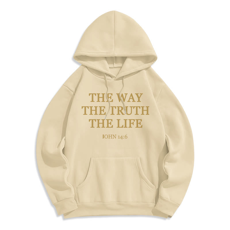 Felpa con cappuccio in poliestere foderata in pile con scritta "The Way The Truth The Life Scripture" di Christianartworkshop - Beige - 2XL - image 4