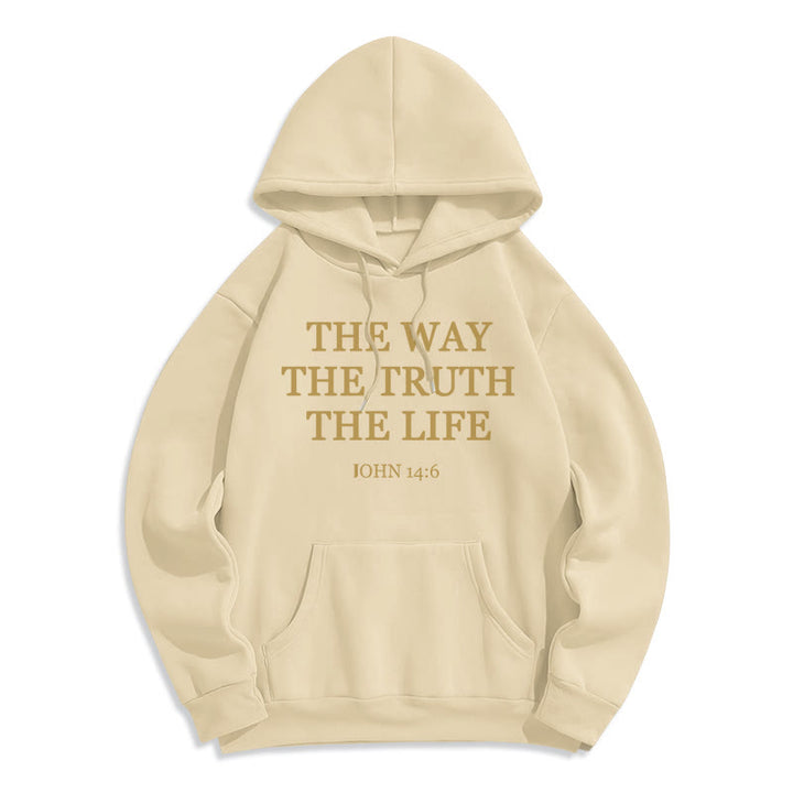Felpa con cappuccio in poliestere foderata in pile con scritta "The Way The Truth The Life Scripture" di Christianartworkshop - Beige - 2XL - image 4