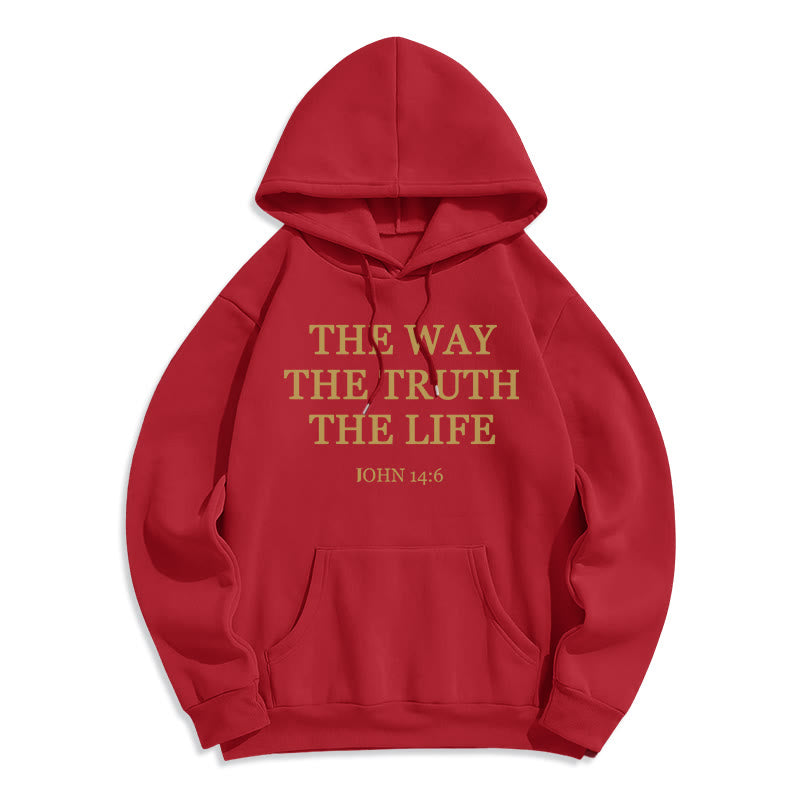 Felpa con cappuccio in poliestere foderata in pile con scritta "The Way The Truth The Life Scripture" di Christianartworkshop - Rosso - 2XL - image 6