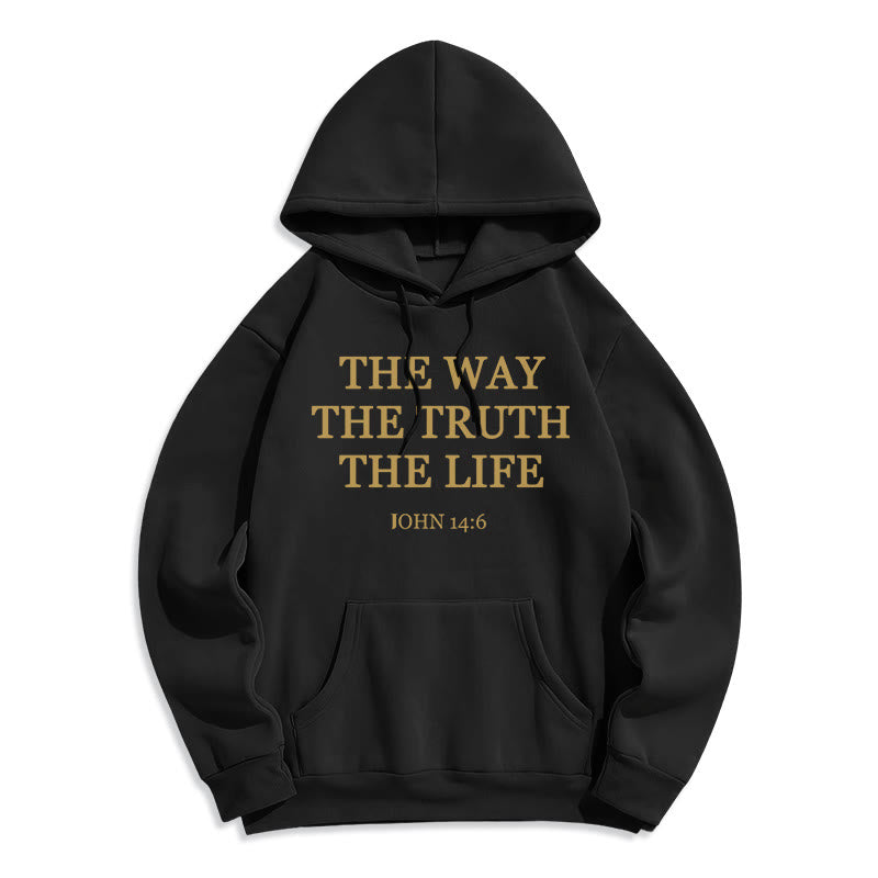 Felpa con cappuccio in poliestere foderata in pile con scritta "The Way The Truth The Life Scripture" di Christianartworkshop - Nero - 2XL - image 0