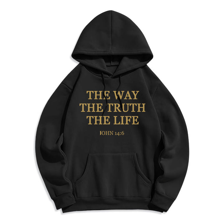 Felpa con cappuccio in poliestere foderata in pile con scritta "The Way The Truth The Life Scripture" di Christianartworkshop - Nero - 2XL - image 0