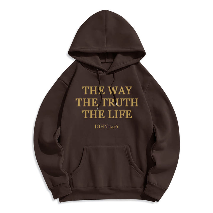 Felpa con cappuccio in poliestere foderata in pile con scritta "The Way The Truth The Life Scripture" di Christianartworkshop - Marrone - 2XL - image 8