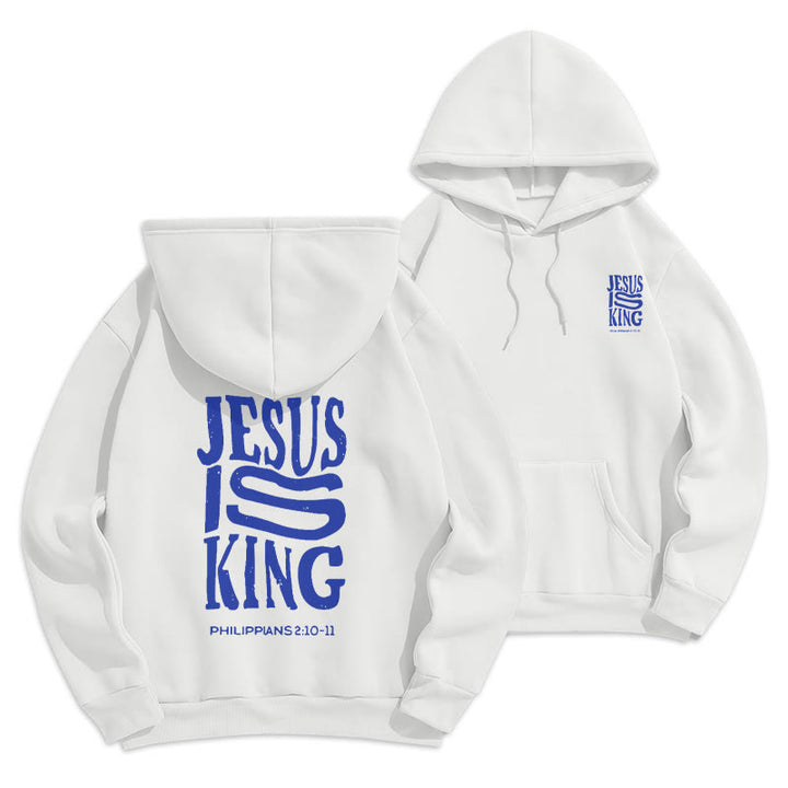 Christianartworkshop Bold Street Style Jesus Is King Felpa con cappuccio in poliestere foderata in pile - Bianco - 2XL - image 3