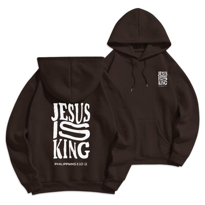 Christianartworkshop Bold Street Style Jesus Is King Felpa con cappuccio in poliestere foderata in pile - Marrone - 2XL - image 6