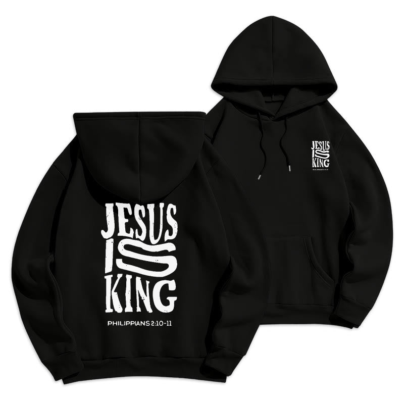 Christianartworkshop Bold Street Style Jesus Is King Felpa con cappuccio in poliestere foderata in pile - Nero - 2XL - image 7