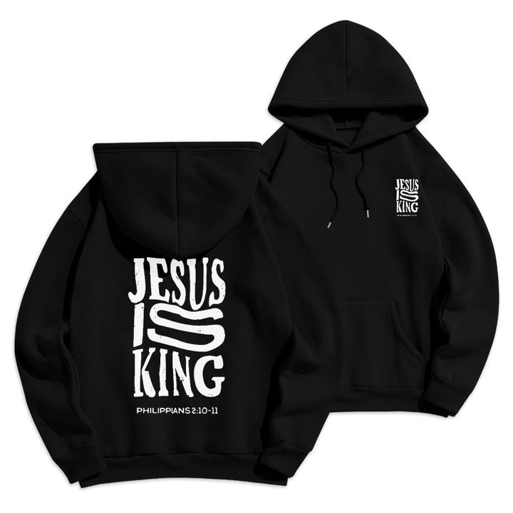 Christianartworkshop Bold Street Style Jesus Is King Felpa con cappuccio in poliestere foderata in pile - Nero - 2XL - image 7