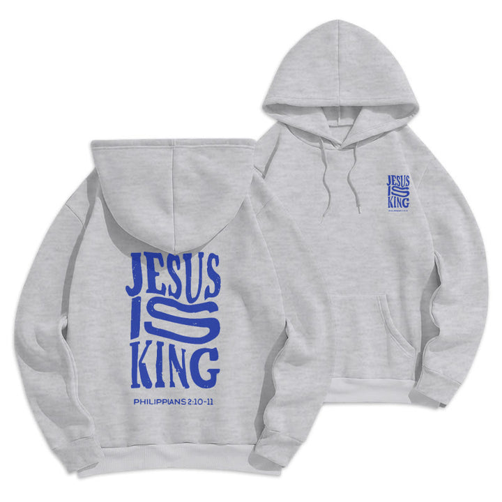 Christianartworkshop Bold Street Style Jesus Is King Felpa con cappuccio in poliestere foderata in pile - Grigio - 2XL - image 3