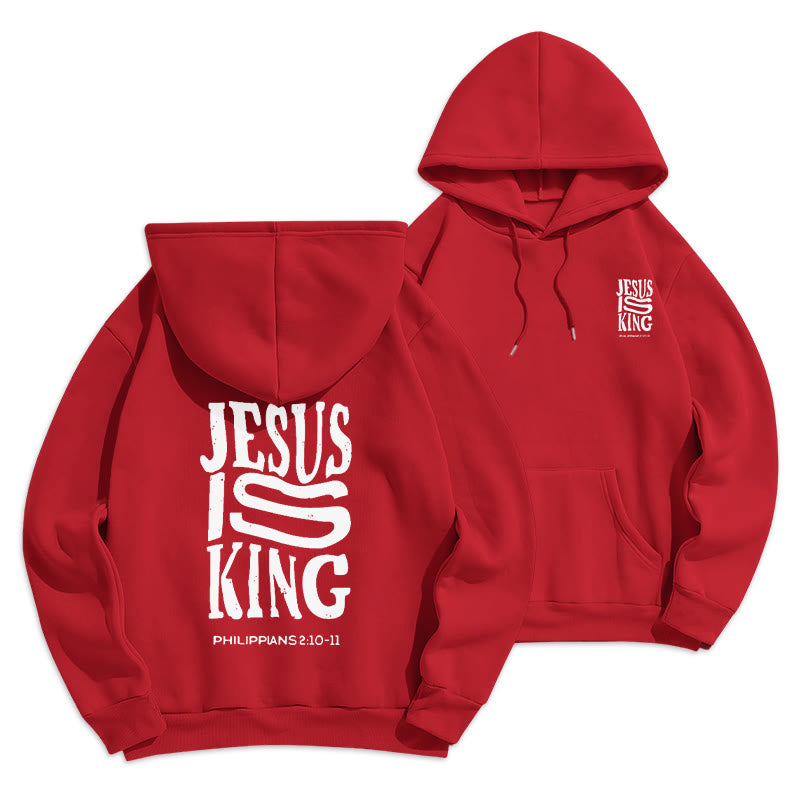 Christianartworkshop Bold Street Style Jesus Is King Felpa con cappuccio in poliestere foderata in pile - Rosso - 2XL - image 5
