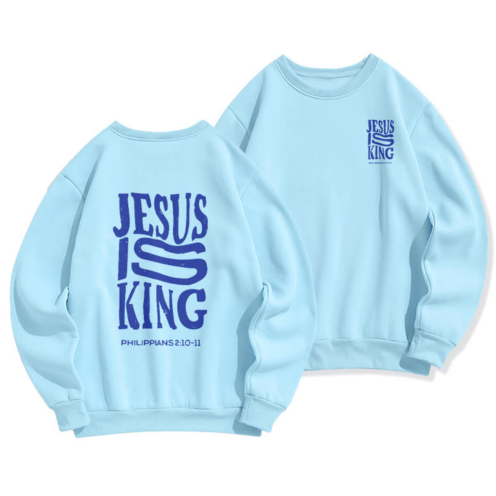Christianartworkshop Felpa in poliestere foderata in pile con scritta "Jesus Is King" in stile street audace - Blu - 2XL - image 2