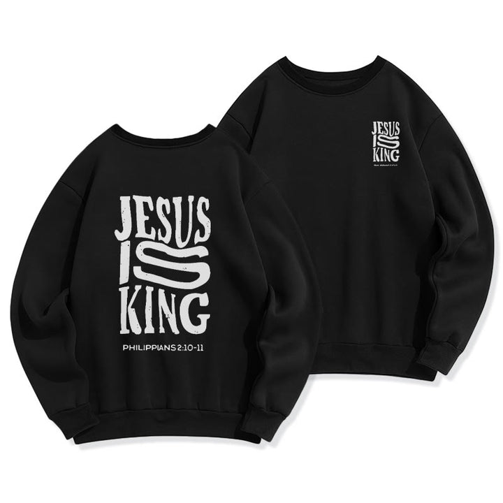 Christianartworkshop Felpa in poliestere foderata in pile con scritta "Jesus Is King" in stile street audace - Nero - 2XL - image 5