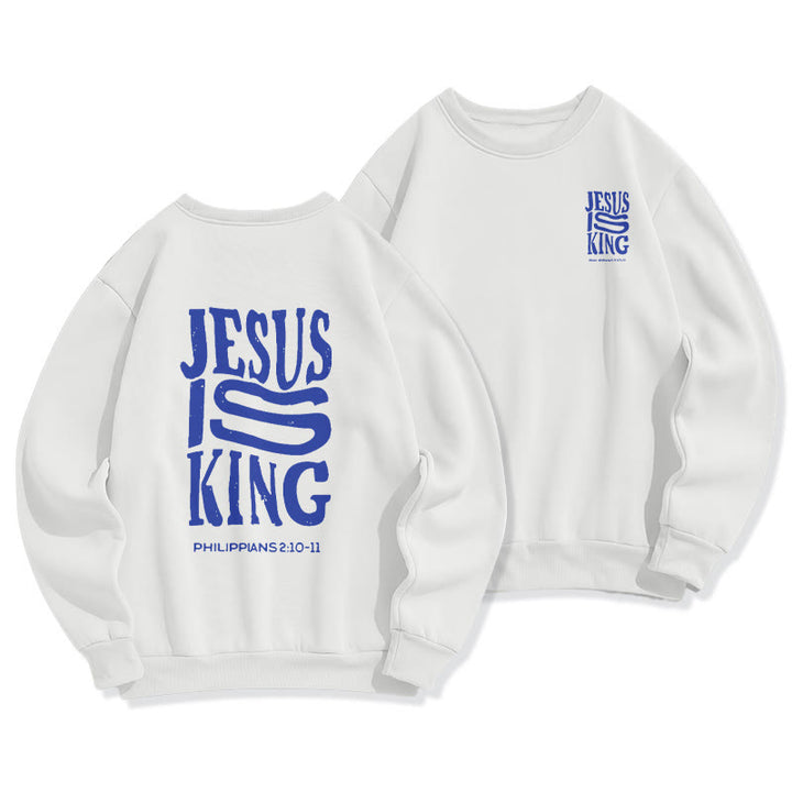 Christianartworkshop Felpa in poliestere foderata in pile con scritta "Jesus Is King" in stile street audace - Bianco - 2XL - image 3