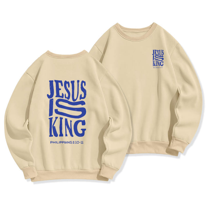 Christianartworkshop Felpa in poliestere foderata in pile con scritta "Jesus Is King" in stile street audace - Beige - 2XL - image 0