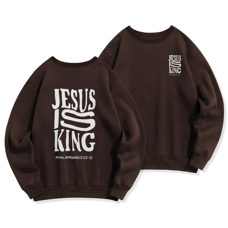 Christianartworkshop Felpa in poliestere foderata in pile con scritta "Jesus Is King" in stile street audace - Marrone - 2XL - image 5