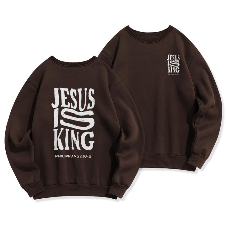Christianartworkshop Felpa in poliestere foderata in pile con scritta "Jesus Is King" in stile street audace - Marrone - 2XL - image 5