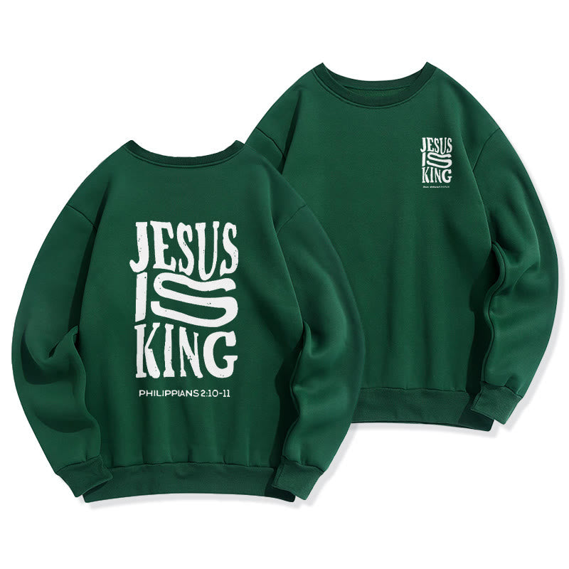 Christianartworkshop Felpa in poliestere foderata in pile con scritta "Jesus Is King" in stile street audace - Verde - 2XL - image 4