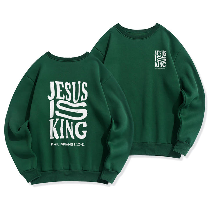 Christianartworkshop Felpa in poliestere foderata in pile con scritta "Jesus Is King" in stile street audace - Verde - 2XL - image 4