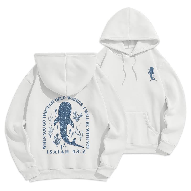 Felpa con cappuccio in poliestere foderata in pile stile moderno colorato "Fede sotto le onde" Christianartworkshop - Bianco - 2XL - image 0