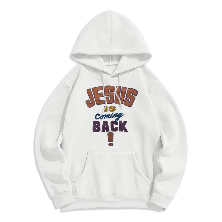 Christianartworkshop Felpa con cappuccio in poliestere foderata in pile stile street moderno Jesus Is Return - Bianco - 2XL - image 0