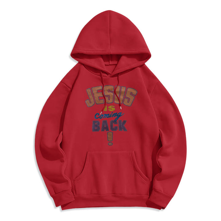 Christianartworkshop Felpa con cappuccio in poliestere foderata in pile stile street moderno Jesus Is Return - Rosso - 2XL - image 7