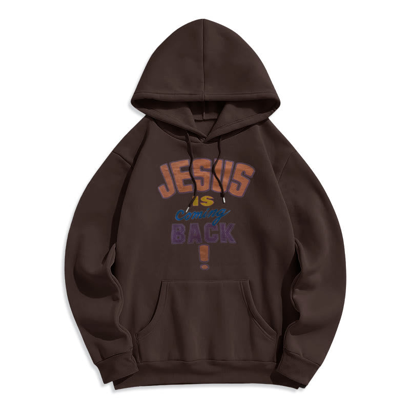 Christianartworkshop Felpa con cappuccio in poliestere foderata in pile stile street moderno Jesus Is Return - Marrone - 2XL - image 4