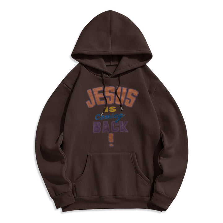 Christianartworkshop Felpa con cappuccio in poliestere foderata in pile stile street moderno Jesus Is Return - Marrone - 2XL - image 4
