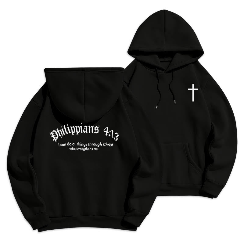 Felpa con cappuccio in poliestere foderata in pile con citazione Christianartworkshop, stile Bold Faith in Filippesi 413 - Nero - 2XL - image 6