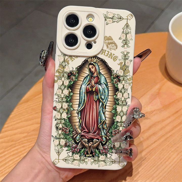 Christianartworkshop Custodia spirituale per telefono raffigurante la Vergine Maria circondata da rose bianche - image 1
