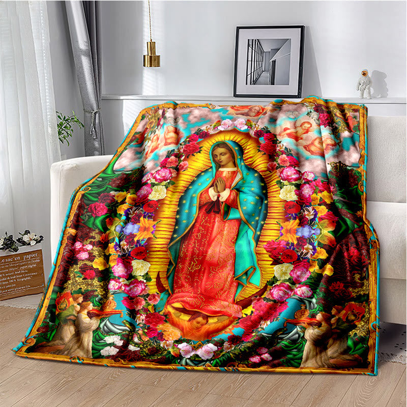 Coperta in flanella colorata con la Madonna di Guadalupe Christianartworkshop : Fede accogliente per camera da letto e divano - UN - 264x228cm - image 0