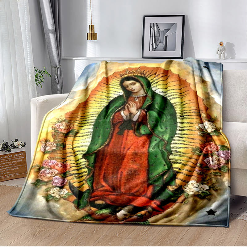 Christianartworkshop Coperta in flanella colorata con la Madonna di Guadalupe: Fede accogliente per camera da letto e divano - B - 264x228cm - image 1