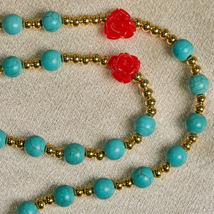 Christianartworkshop Elegante rosario rosso e blu con grani turchesi: benedetto dalla Madonna e da San Benedetto - image 9