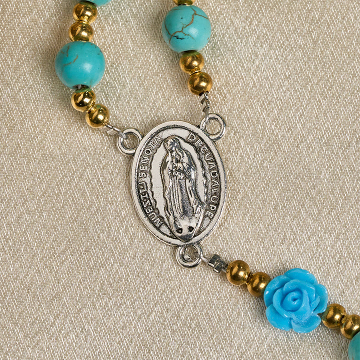 Christianartworkshop Elegante rosario rosso e blu con grani turchesi: benedetto dalla Madonna e da San Benedetto - image 18