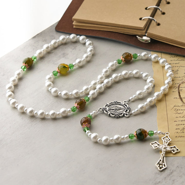 Christianartworkshop Floral Grace Rosario della Madonna con accenti di perline rosa e viola - image 15