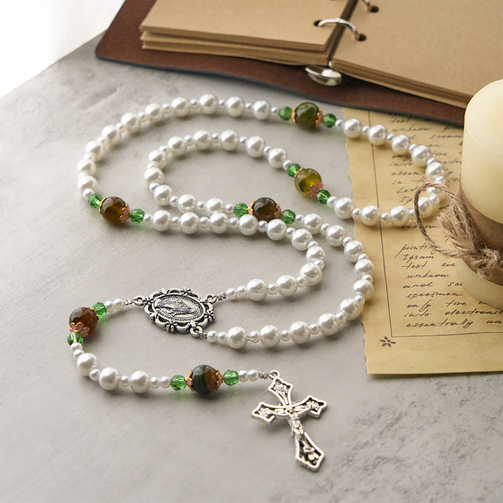 Christianartworkshop Floral Grace Rosario della Madonna con accenti di perline rosa e viola - image 14